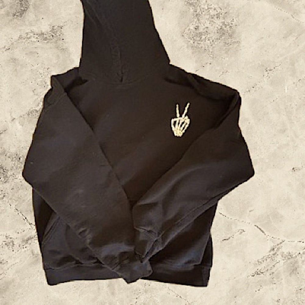 Pick Your Size-Custom Black Hoodie with Skull Peace Sign Embroidery